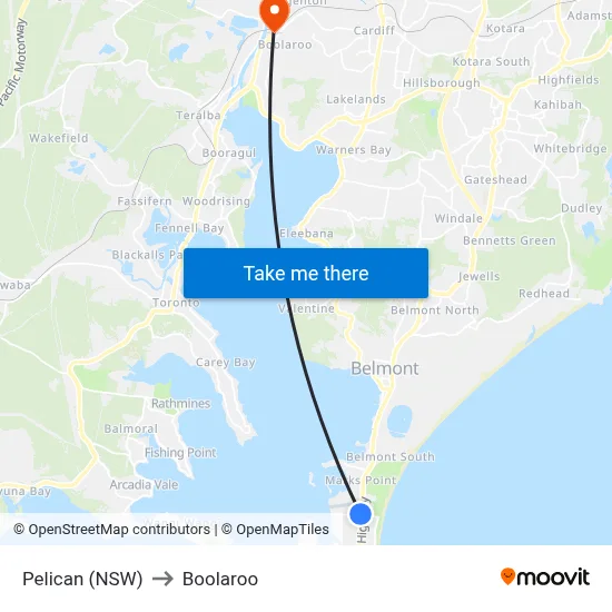 Pelican (NSW) to Boolaroo map