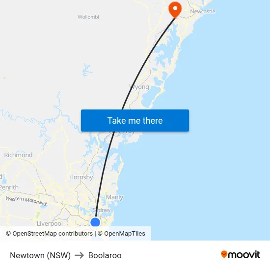 Newtown (NSW) to Boolaroo map