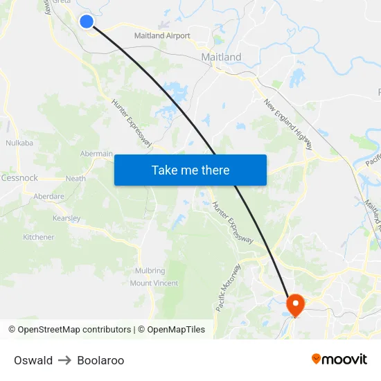 Oswald to Boolaroo map