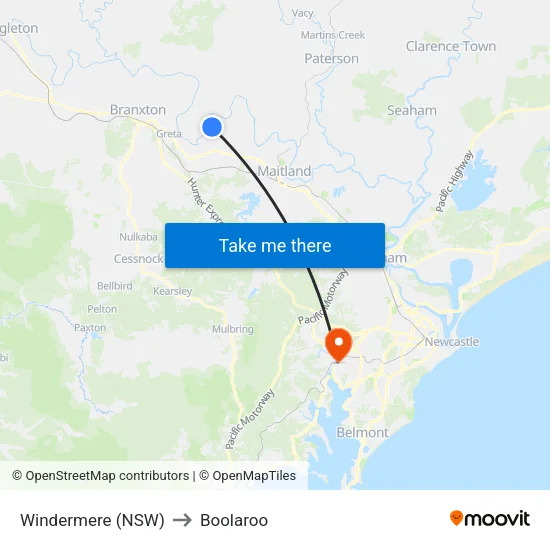 Windermere (NSW) to Boolaroo map