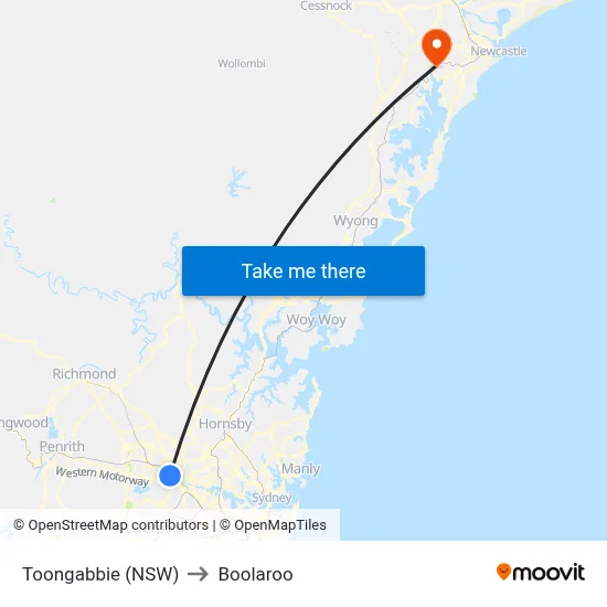 Toongabbie (NSW) to Boolaroo map
