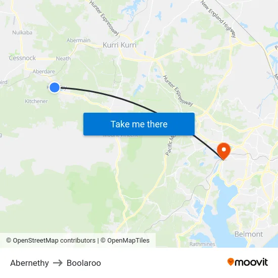 Abernethy to Boolaroo map