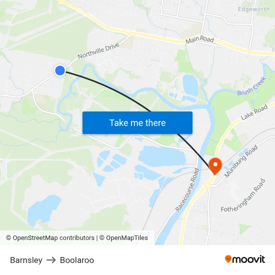 Barnsley to Boolaroo map