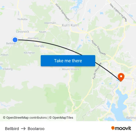 Bellbird to Boolaroo map