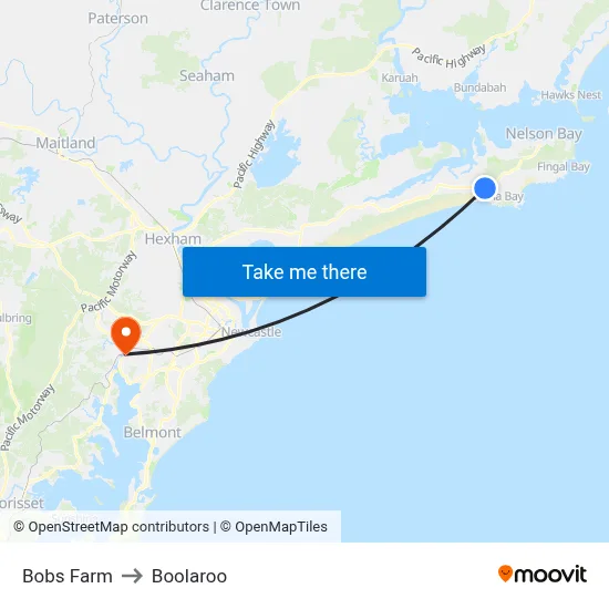 Bobs Farm to Boolaroo map