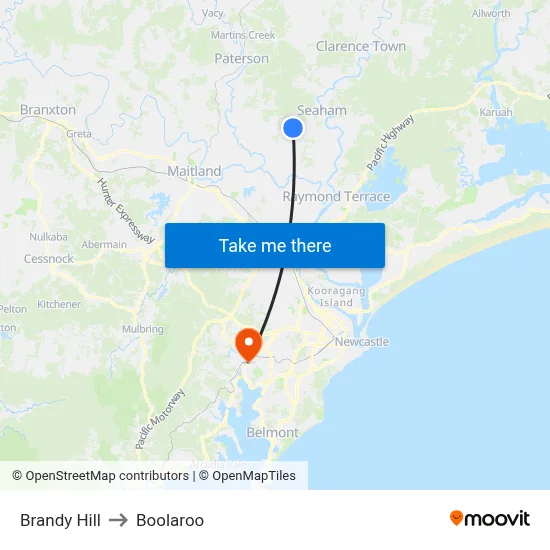 Brandy Hill to Boolaroo map