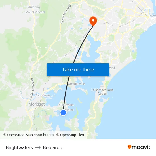 Brightwaters to Boolaroo map