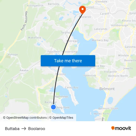 Buttaba to Boolaroo map