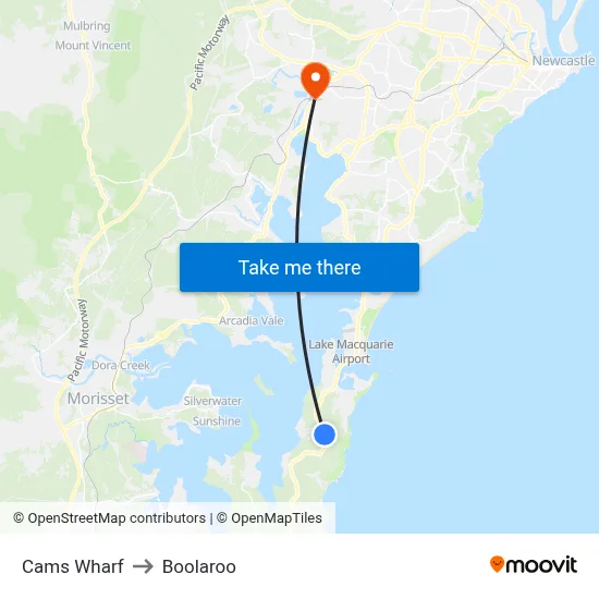 Cams Wharf to Boolaroo map