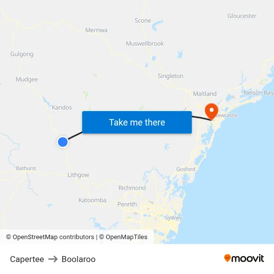 Capertee to Boolaroo map