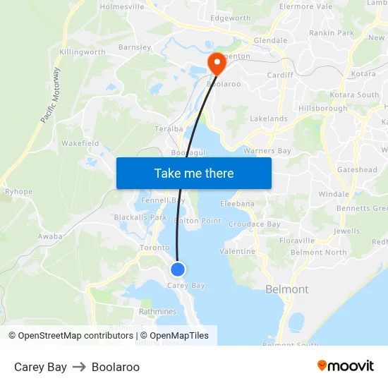 Carey Bay to Boolaroo map