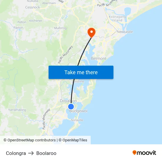 Colongra to Boolaroo map