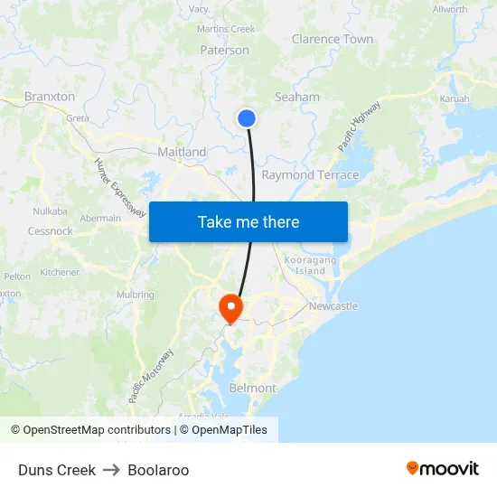 Duns Creek to Boolaroo map