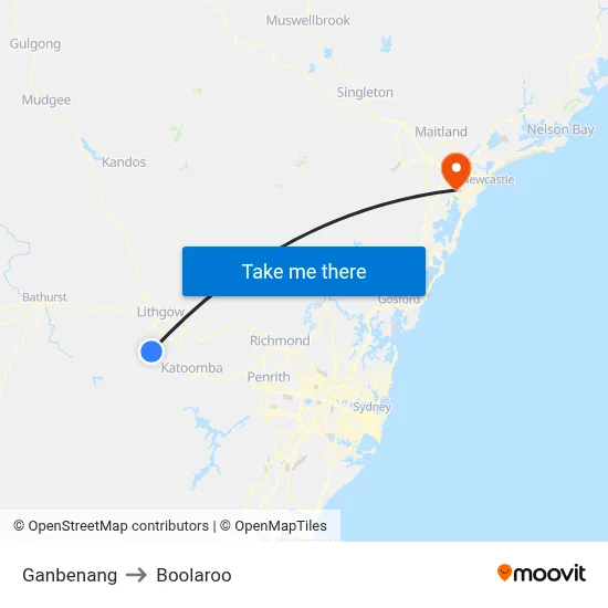 Ganbenang to Boolaroo map