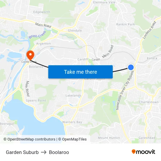Garden Suburb to Boolaroo map