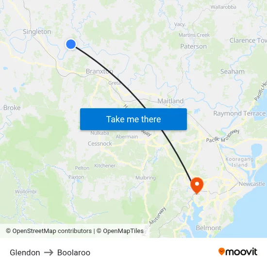 Glendon to Boolaroo map