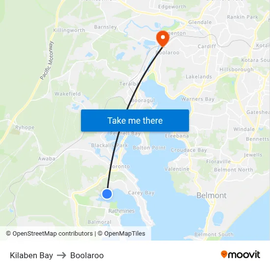 Kilaben Bay to Boolaroo map