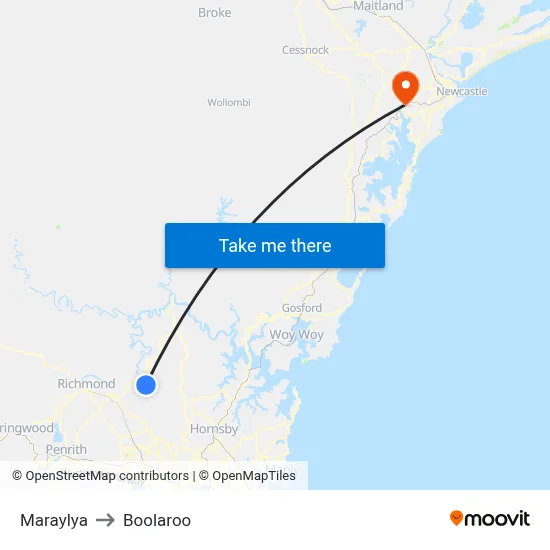 Maraylya to Boolaroo map