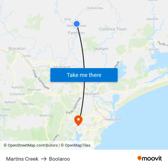 Martins Creek to Boolaroo map