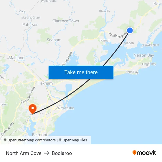 North Arm Cove to Boolaroo map