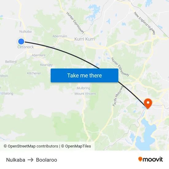 Nulkaba to Boolaroo map