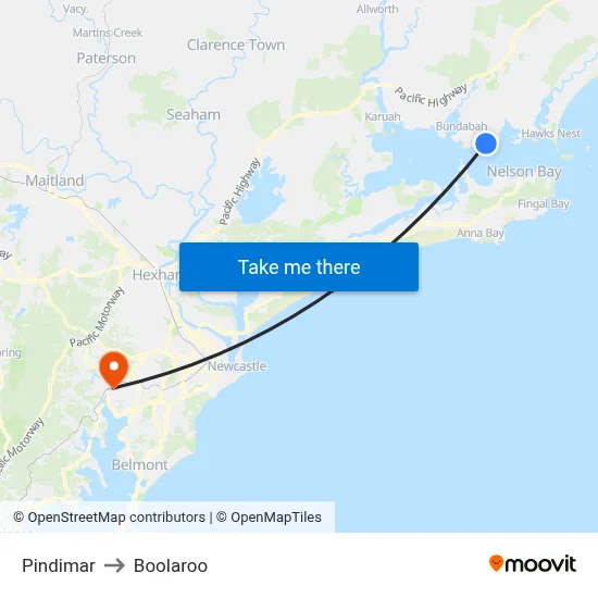 Pindimar to Boolaroo map