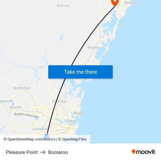 Pleasure Point to Boolaroo map