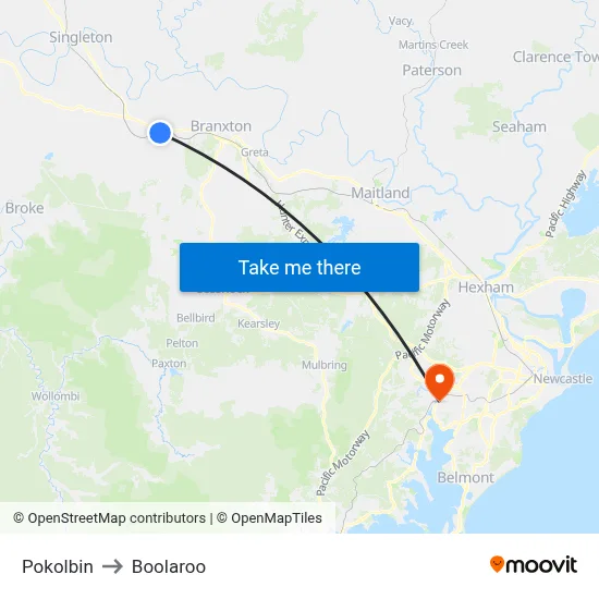 Pokolbin to Boolaroo map