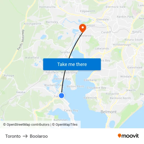 Toronto to Boolaroo map
