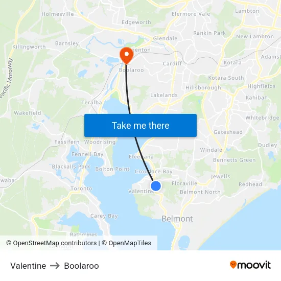Valentine to Boolaroo map