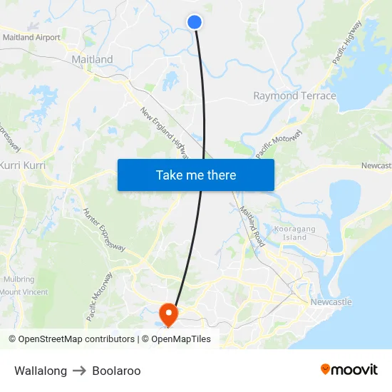 Wallalong to Boolaroo map