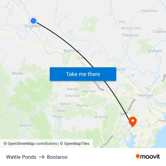 Wattle Ponds to Boolaroo map