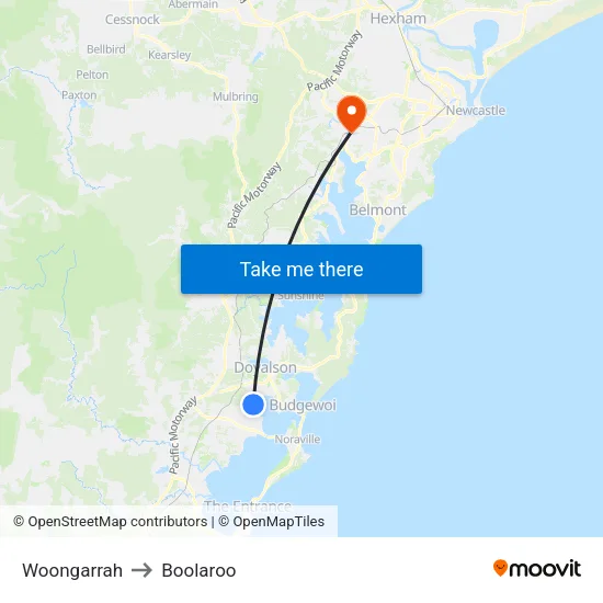 Woongarrah to Boolaroo map