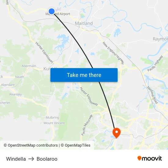 Windella to Boolaroo map