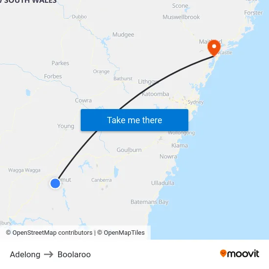 Adelong to Boolaroo map