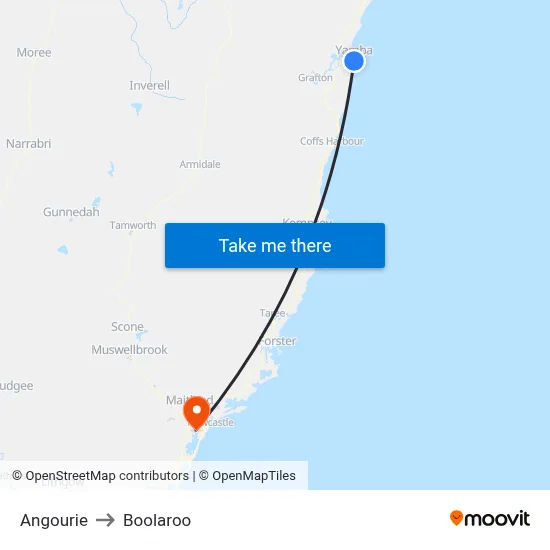 Angourie to Boolaroo map