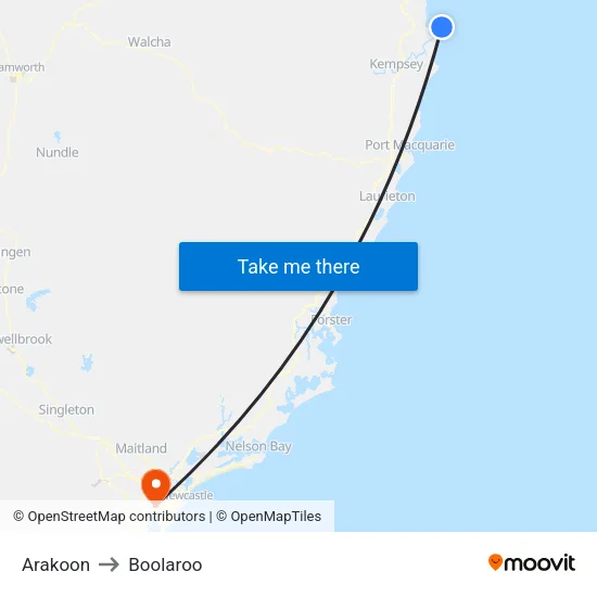 Arakoon to Boolaroo map