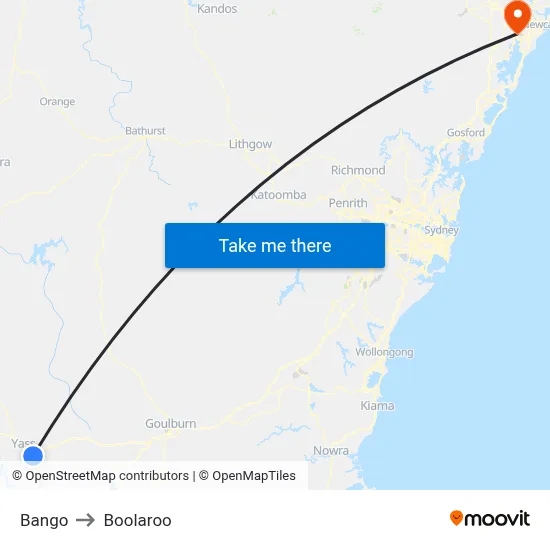 Bango to Boolaroo map