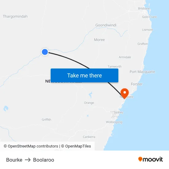 Bourke to Boolaroo map