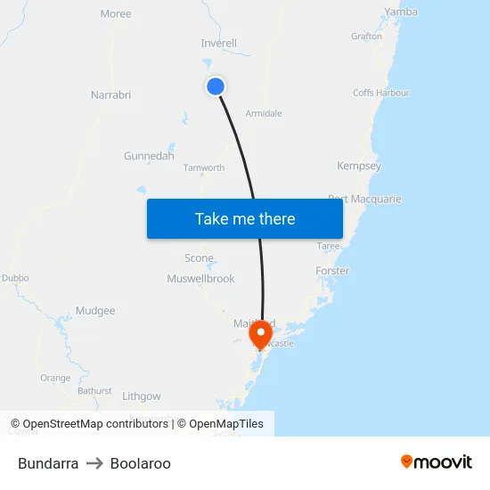 Bundarra to Boolaroo map