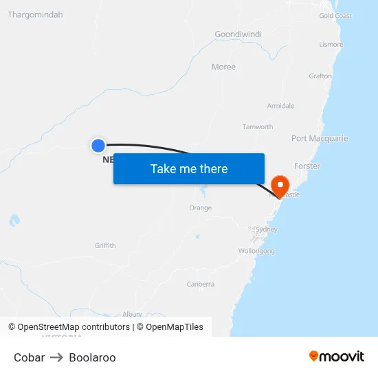 Cobar to Boolaroo map