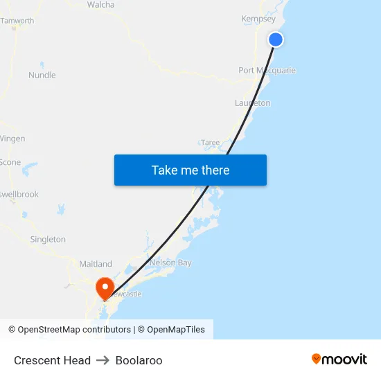 Crescent Head to Boolaroo map
