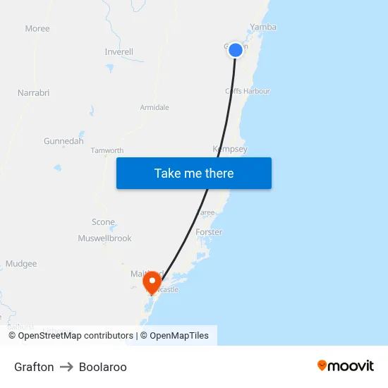 Grafton to Boolaroo map