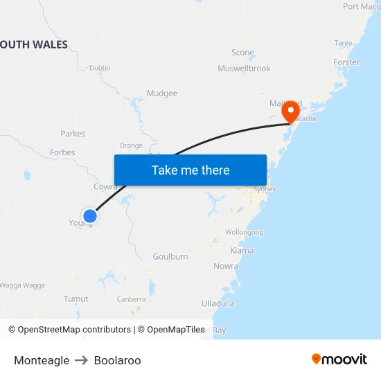 Monteagle to Boolaroo map