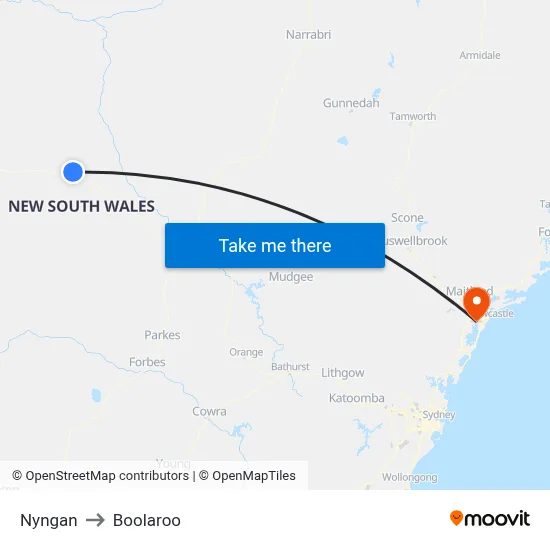 Nyngan to Boolaroo map