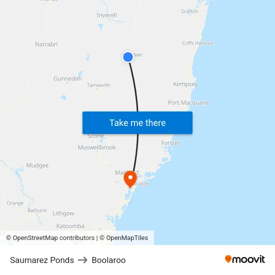 Saumarez Ponds to Boolaroo map