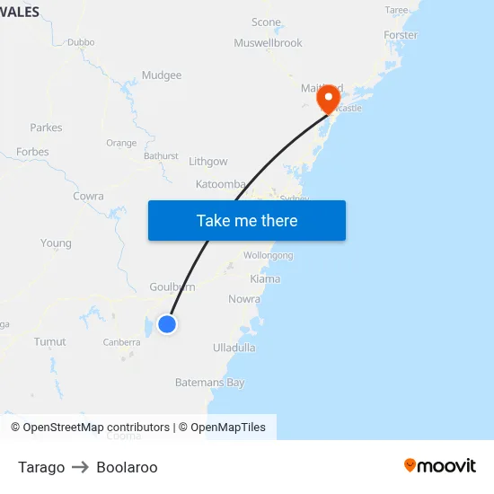 Tarago to Boolaroo map