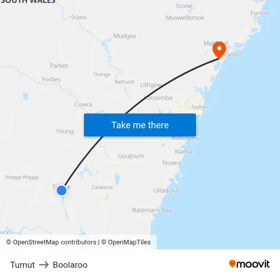 Tumut to Boolaroo map