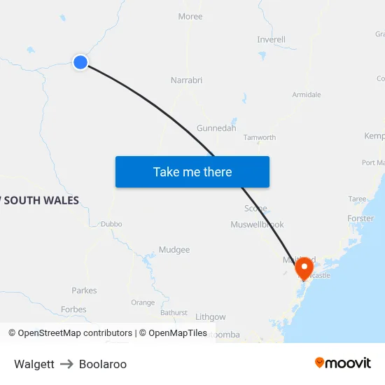 Walgett to Boolaroo map