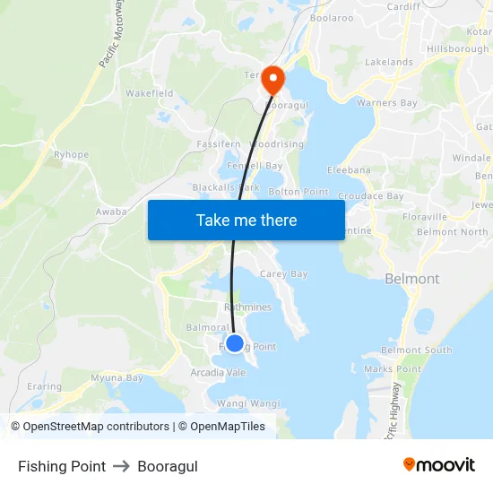 Fishing Point to Booragul map